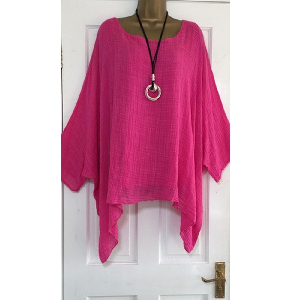 Женская футболка со средним рукавом, однотонная, повседневная, свободная, с рукавами «летучая мышь», рубашка с круглым вырезом, женский сексуальный топ больших размеров