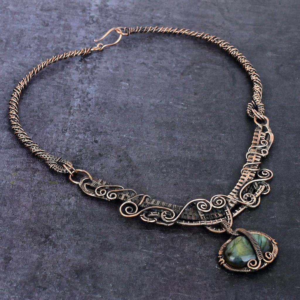 Natural Labradorite Gemstone Handmade Copper Wire Wrap Jewelry Necklace 18" B4r59