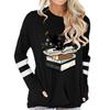 Y2K Vintage Book Lovers Streetwear T-Shirts Women Funny Cat with Books Print T Shirts Fashion Long Sleeve Cotton Women Tops Tees