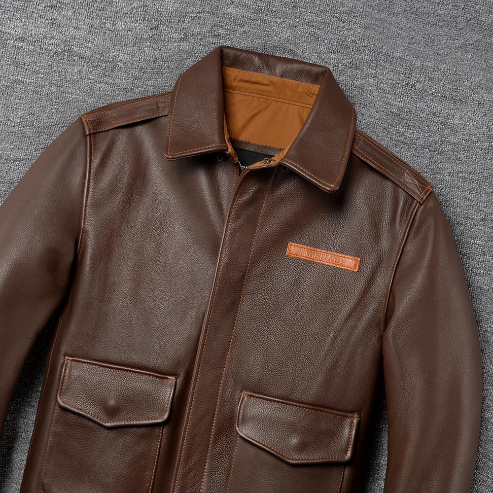 Мужская кожаная куртка Натуральная коровья A2 Летный костюм Мужской Авиатор Бомбер Пальто Мужчины Коровья кожа Кожаные куртки Весна Осень