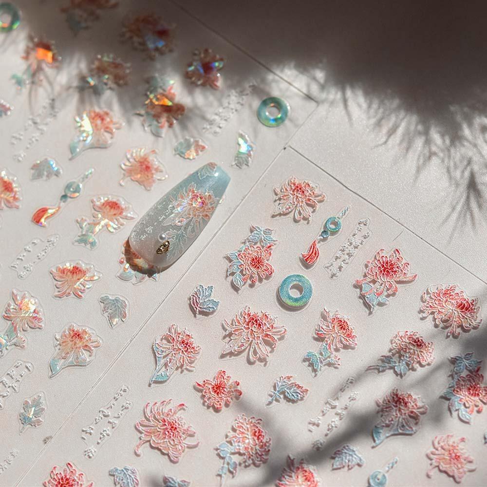 Nail Accessories Chinese New Year Nail Sticker Peony Flower Snake Nail Decoration  Party