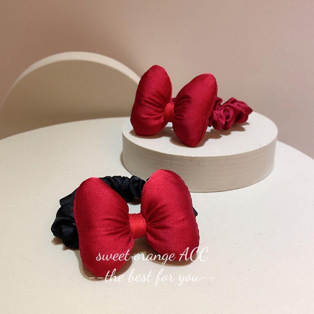 New Year Red Bow Hair Tie: Cute Elastic Scrunchie for Buns & Ponytails