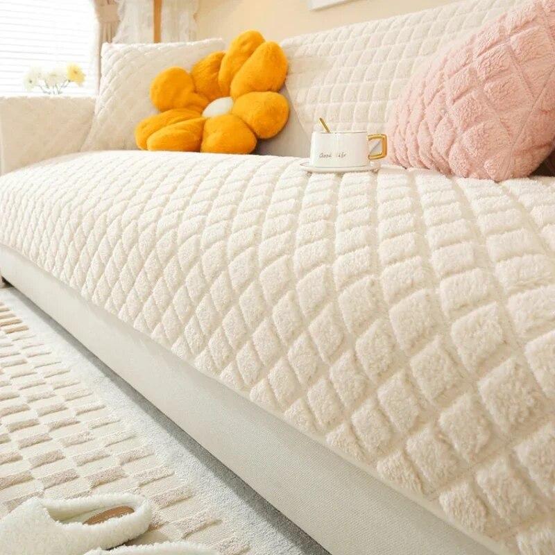 Winter Thick Dustproof Plush Sofa Mat Warm Fabric Plush Milk Plush Cushion Simple Modern Anti Slip Sofa Cover