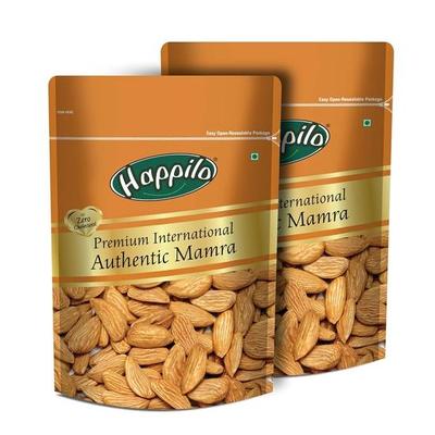 Happilo Premium International Authentic Mamra Almonds по 250 г каждый (Упаковка из 2 шт.) | Натуральный | Высокопротеиновый перекус и Суперполезный хрустящий Бадам Гири