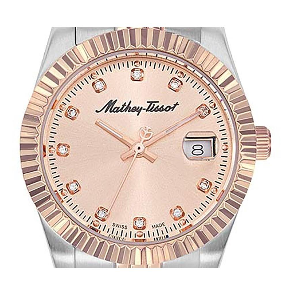Mathey-Tissot Mathy III Двухцветные кварцевые женские часы из нержавеющей стали с розовым циферблатом D810RSAL