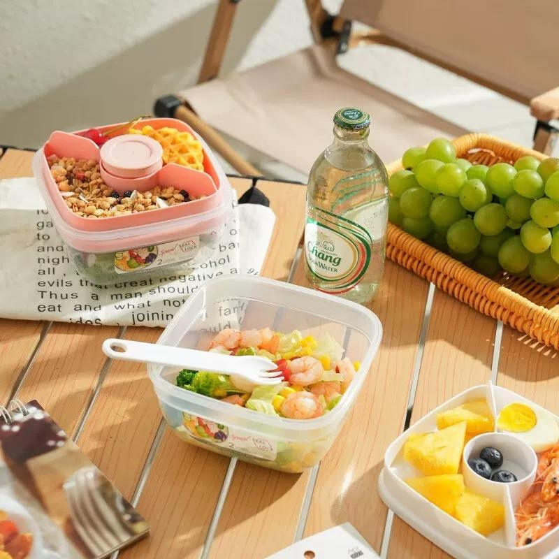 Meal Prep Salad Lunch Box for Office Workers, Double Layer Food Container with Sauce and Fruit Compartment, BPA-Free Bento Box