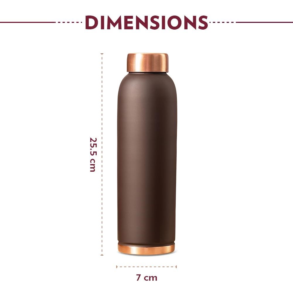 Colour Copper Bottle 1 Litre, Brown 100% Pure Copper, BPA Free & Leakproof with Anti-Oxidant Properties of Copper, for Home, School & Office