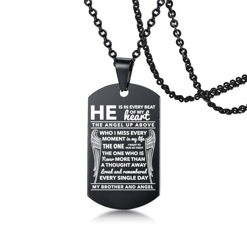 Ожерелье «Мой папа, мама, сын, дочка», черное ожерелье из нержавеющей стали с крыльями ангела, жетоны для собак, подвески, памятные украшения