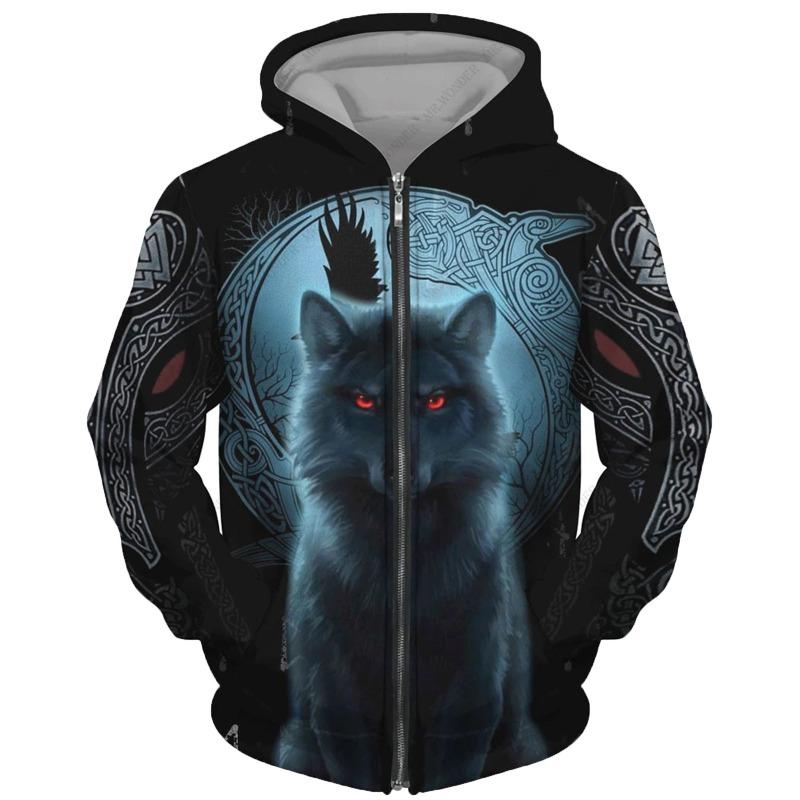 Wolf 3d Printed Hoodie Men/women Harajuku Fashion Jacket with Zipper