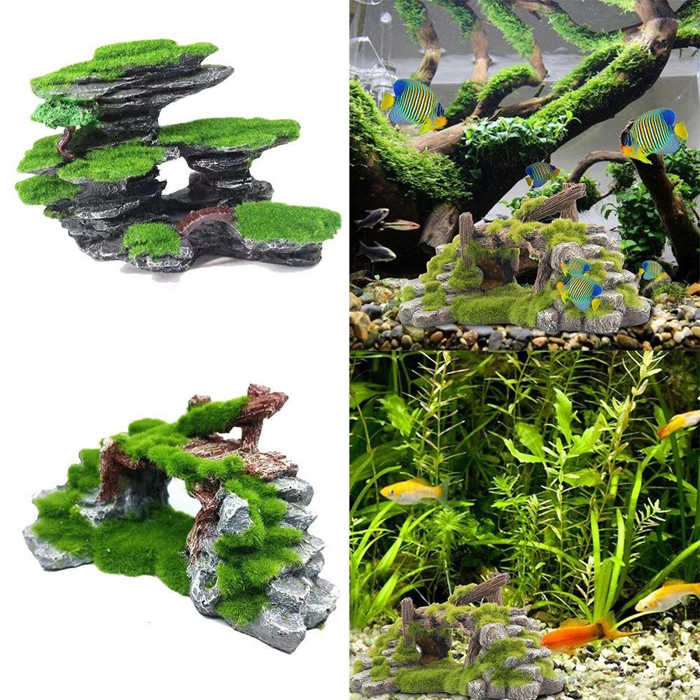 Green Moss Fluff Bridge Fish Tank Ornament Artificial Fish Shrimp Hiding Cave  Aquarium Accessories