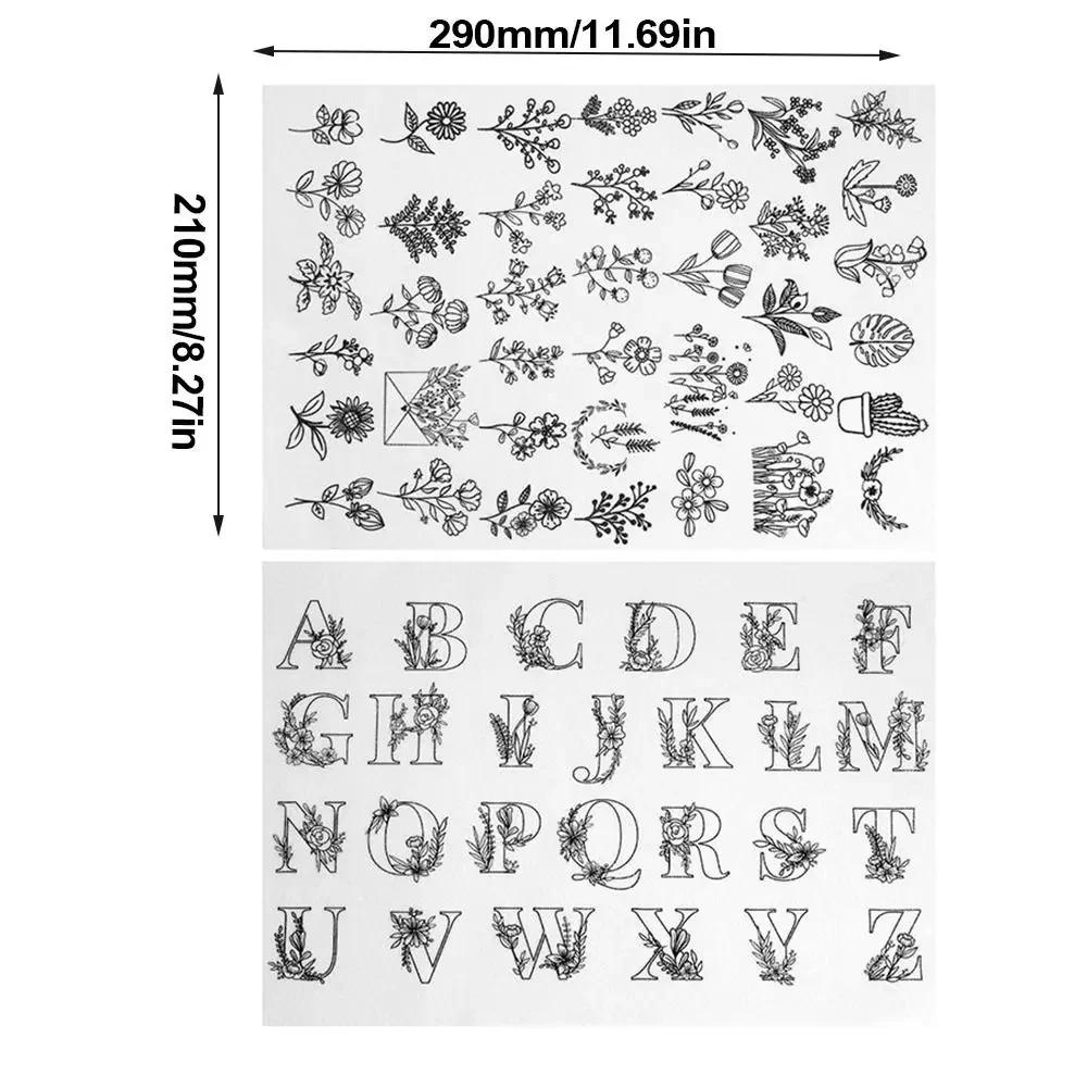 2 листа с цветами и листьями Стежки Вышивка Бумага Ручная вышивка Сделай сам Ручная строчка Стабилизаторы Швейные принадлежности
