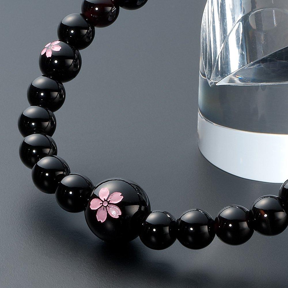 Buddhist altar shop Takita Shoten Specially Selected Bracelet Prayer Beads Natural Stone Bracelet Black Onyx Cherry Blossom Carving 7mm Beads Inner
