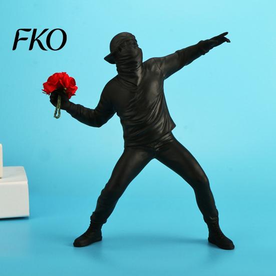 Creative Flower Throwing Boy Figurine Resin Statue Ornament, Modern Abstract Sculptures, Artistic Minimalist Home Decor Sculpture for Living