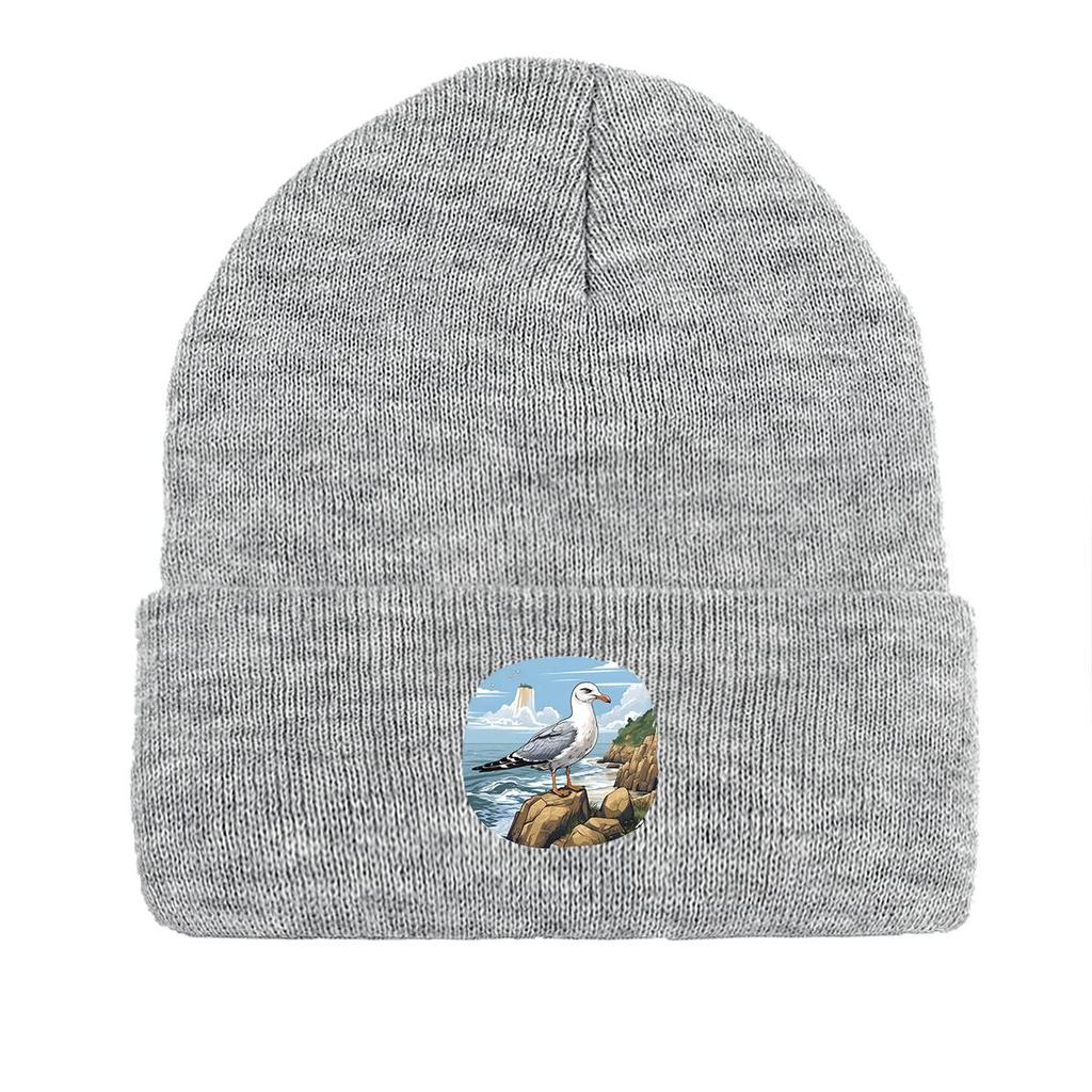 Зимняя вязаная шапка-бини Seaside Pigeon, шапка с животным для мужчин, осенняя эластичная простая шапка-боннет, вязаная шапка-бини