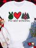 (Asian Size) Tee Top Festival  Merry Christmas New Year Holiday Casual Love Heart Plaid Women Print Lady Short Sleeve Fashion Graphic T-shirts
