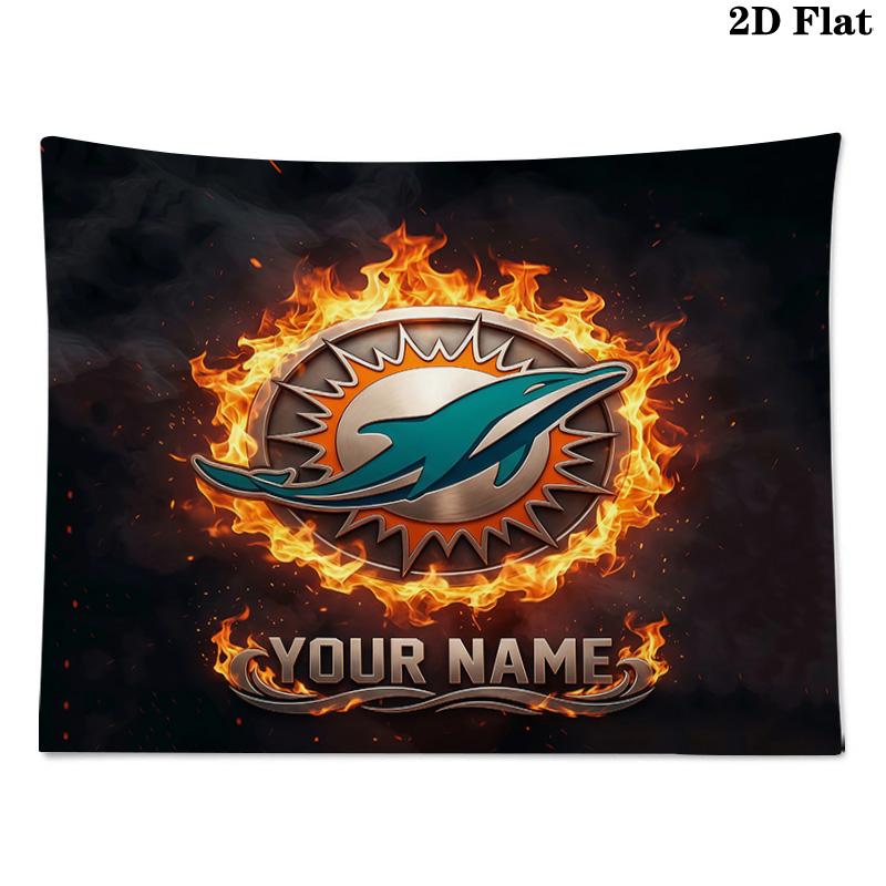 Custom Name Miami Dolphins Printed Tapestry – Wall Hanging for Bedrooms, Dorms, and Home Decor