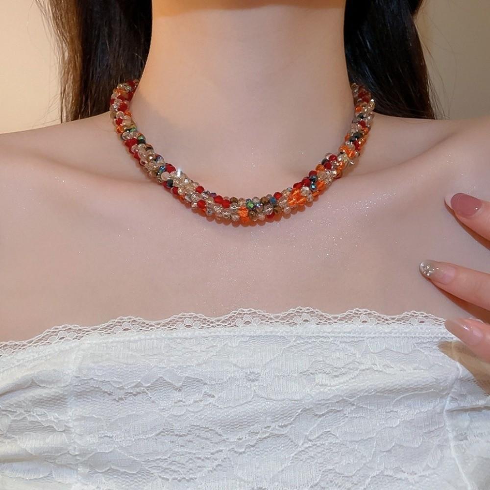 Colored Glass Bead Vintage Ethnic Glass Necklace Neck Jewelry Retro Lovers Choker Holiday