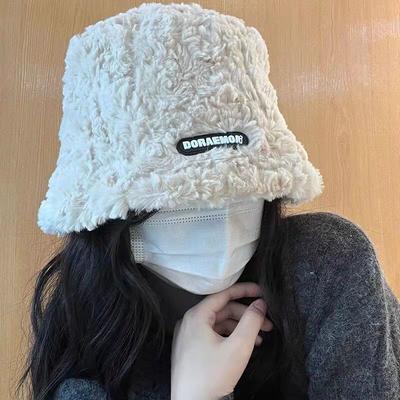 Корейская Панама из Овечьей Шерсти для Женщин Зимняя Плюшевая Утепленная Теплая Ins Универсальная Подчеркивающая Маленькое Лицо Шляпа-Ведро