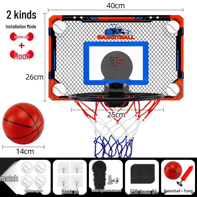 Transparent Basketball Hoop for Kids with Scoreboard, Wall-Mounted, No-Drill, Door Hanging Indoor Slam Dunk Backboard.