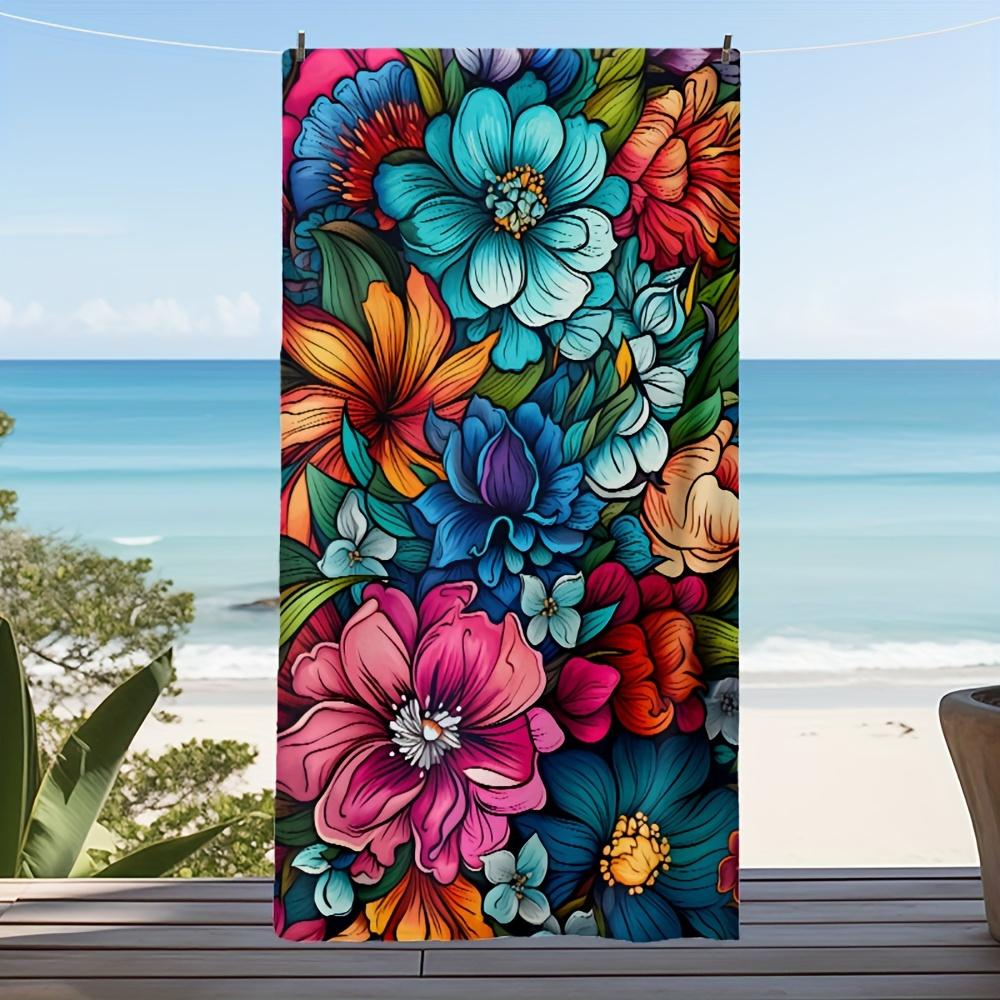 Vibrant Tropical Floral Print Beach Towel Quick Dry Sand Free Bath Towel for Pool Travel Summer Vacation