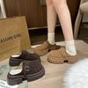 Женские полутапочки Muffin из бархата на толстой подошве 2024 года, зимние, ретро, универсальные, увеличивающие рост, с квадратной головкой, с одной педалью, с сумкой на голове, верхняя одежда