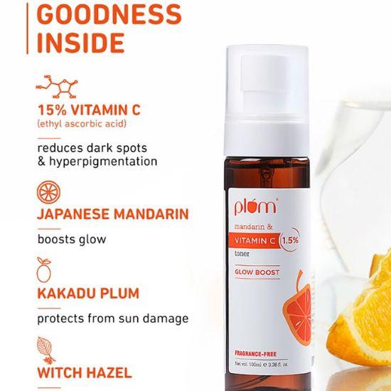 Plum Vitamin C Toner with Mandarin & Kakadu | Alcohol-free Toner | For Glowing Skin | Women & Men | 100% Vegan | 100 Ml