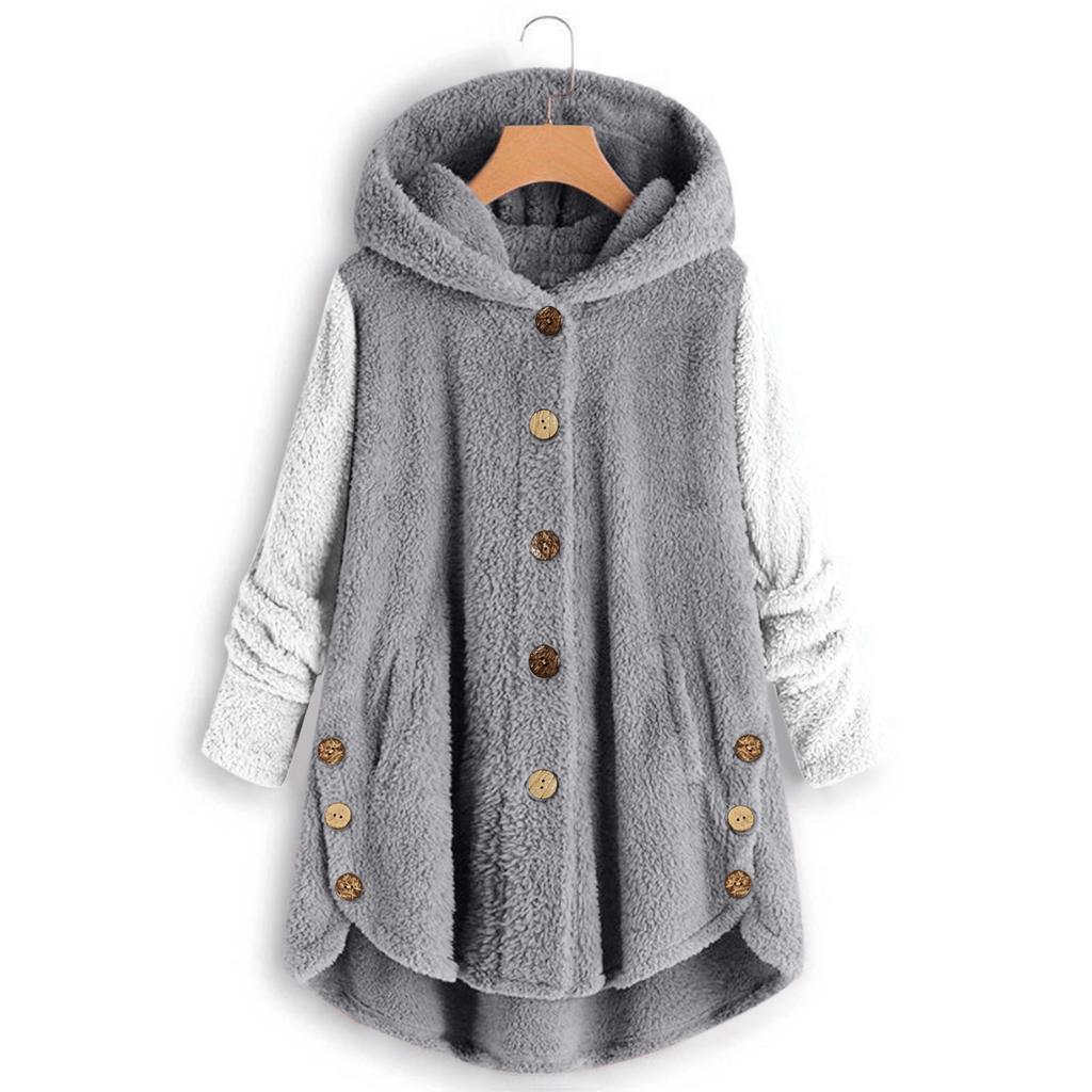 Женская мода, свободные толстовки с длинными рукавами, плюшевое пальто на пуговицах