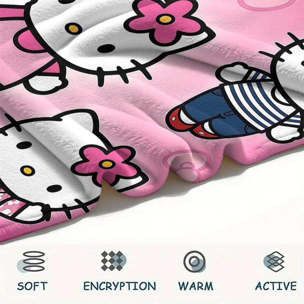 1 шт. Фланелевое одеяло с милым принтом Hello Kitty, Высокое качество, Для всех сезонов, Декор для дома, Тепло и уют, Идеально для рождественских подарков