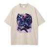 Anime Solo Leveling Sung Jin Woo Beru Print Washed Tee Men High Quality Cotton T-shirts Oversized T Shirt Harajuku Male Tshirt