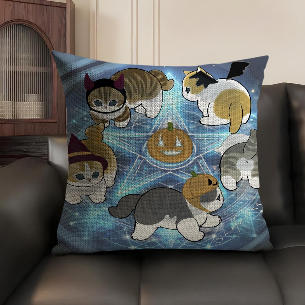 MMofusands Cat cute Cushion Cover Natural Linen Organic Fabric DoubleSided Printing Sofa Home Decor Gift Pillow Case