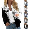 Женская модная повседневная куртка на молнии с длинным рукавом с принтом и круглым вырезом