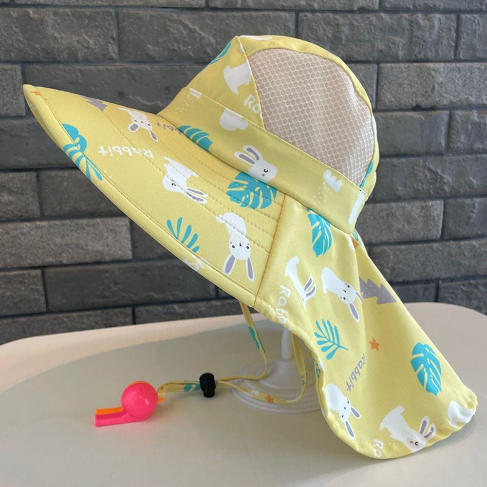 Neck Ear Cover Children's Sunscreen Hat With Whistle Kids Beach Caps Summer Baby Hat  UV Protection