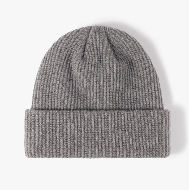 New Arrival Autumn and Winter Fashion Warm Lovely Pure Color Solid Dark Grey Customized Knitted Women Beanies