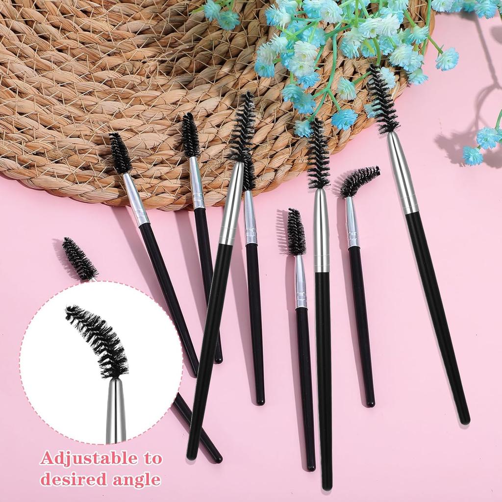 6 Pack Eyelash Brush Eyebrow Spoolie Reusable Mascara Brush Wands Black Portable Eye Brushes Makeup Lash Spoolies Set for Eyelash Extension Makeup