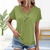 Женская футболка с V-образным вырезом, коротким рукавом, свободный крой, пуговицы, декор, однотонный пуловер, топы, повседневная одежда