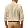 Summer Casual Shirts Men's Solid Color Long Sleeved Linen Shirts Stand Collar Breathable Shirts with Pockets