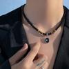 Black Zircon Pendant Tiger's Eye Stone Beaded Necklace Men and Women Retro High-end Necklace
