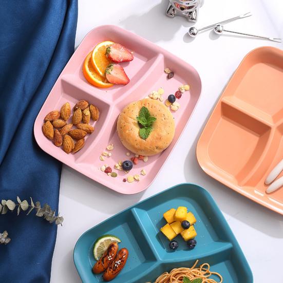 Rectangle Dinner Plate 3 Compartments Food Grade PP Dishwasher Safe Adults Kids Breakfast Snack Vegetable Meal Food Serving Dish Kitchen Supplies