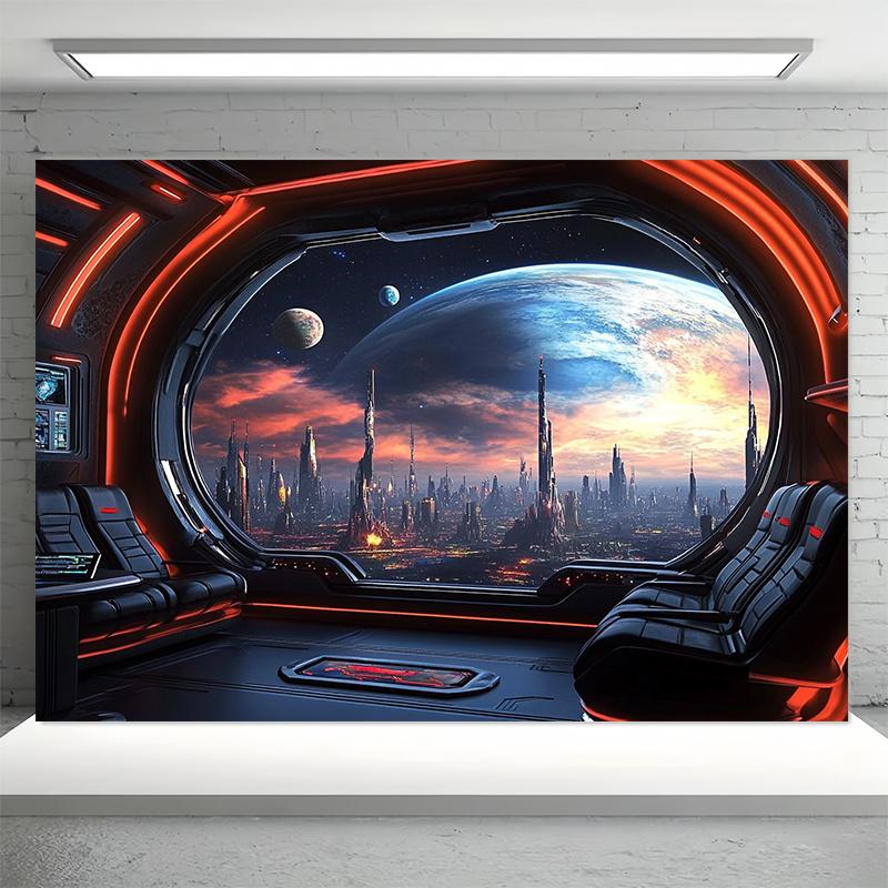Футуристический Космический Корабль Кабина Вид на Планету Sci-Fi Городской Пейзаж Гобелен Настенное Панно Для Спальни Комнаты Геймера Декор Космическое Искусство Printhome