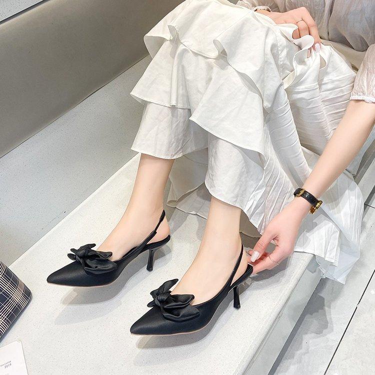 Fashion Comfort Shoes for Women Sandals Stiletto Heels Bow Tie Summer Suit Female Purple Large Size New Girls Low Pointed High Black Big