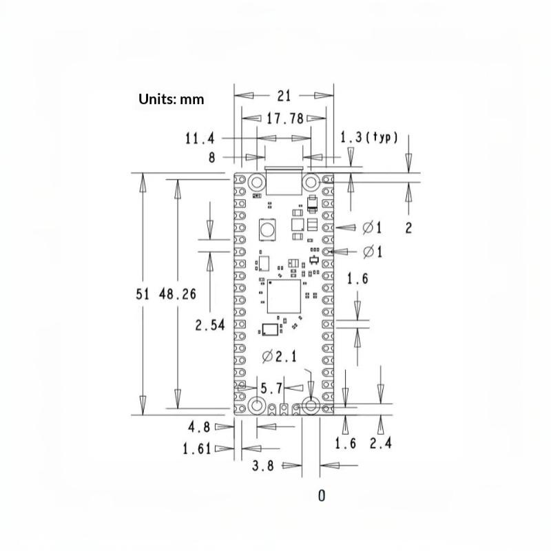 Pi 2 2W Rp2040 Разработка Rp2350 Плата Двухъядерный Arm Cortex-M33+ 520 КБ Wi-Fi Type-C Micro Usb