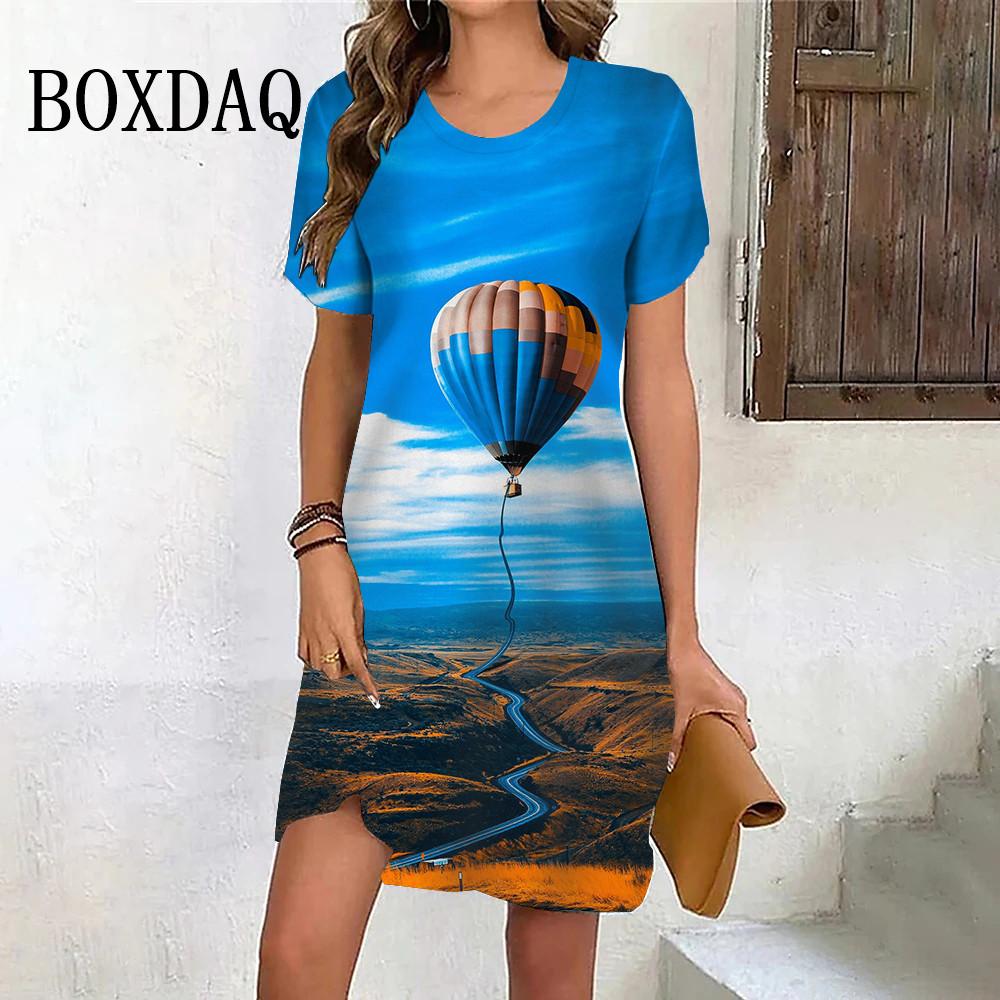 Платье Up Balloons Милое летнее женское элегантное модное платье с коротким рукавом и принтом Повседневное мини-платье для вечеринок Женская одежда больших размеров