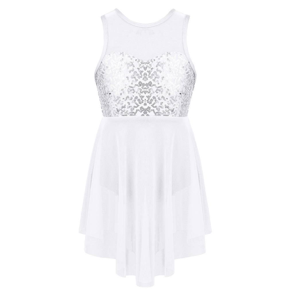 Лирический танцевальный костюм, бальное платье, сетчатый купальник без рукавов с блестками, балетные платья для девочек