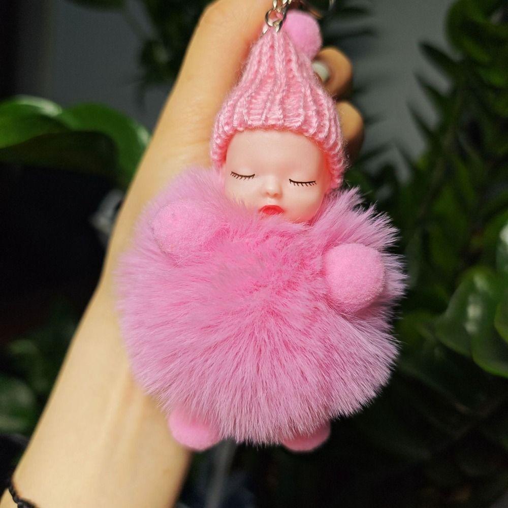 Однотонный брелок для ключей «Спящий ребенок», вязаная шапка, брелок с помпоном для сна, дети
