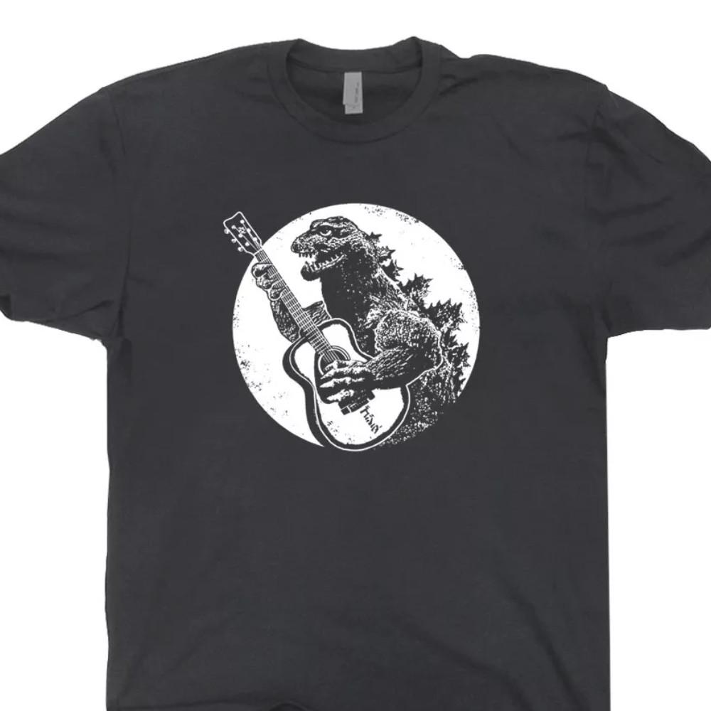 Cool Guitar T Shirt Vintage Godzilla Acoustic Electric Bass Drum Fender Men Band Unisex T-Shirt