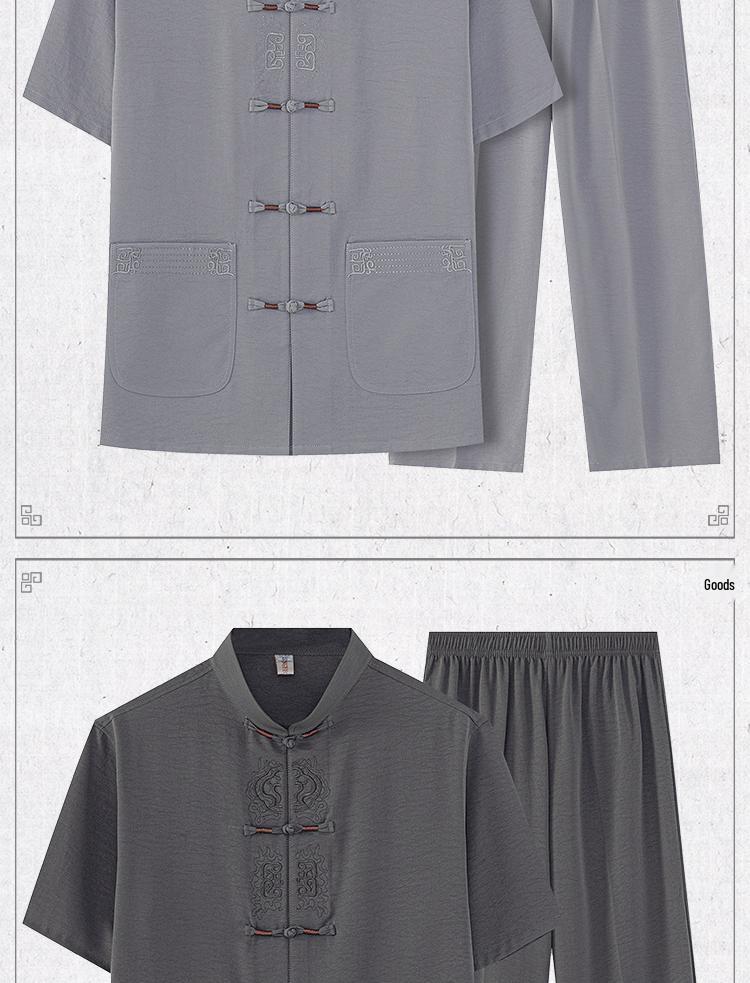 Chinese Cotton-Linen Men's Short-Sleeve Tang Suit - Summer Tai Chi Shirt for Middle-Aged and Elderly