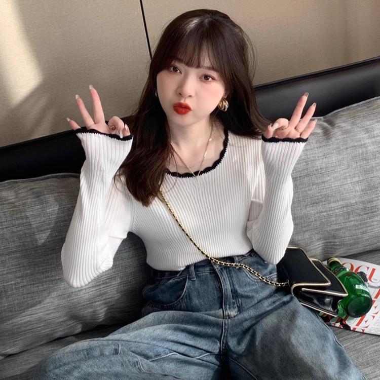 Сексуальный тонкий свитер для женщин, однотонный внутренний пуловер, осенний тонкий трикотажный свитер с длинными рукавами, повседневный трендовый свитер
