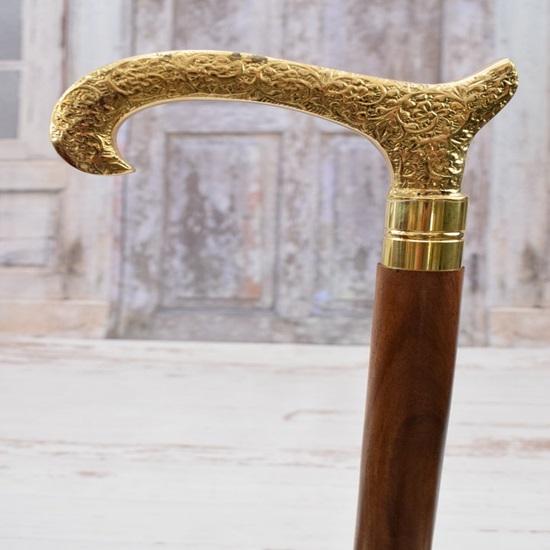 93.98 Cm Walking Stick Wooden and Brass Elegant Goldene Cane Gift for Grandfather Father Wedding Session