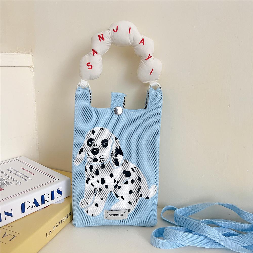 Knitted Mobile Phone Bag For Women In Spring And Autumn Cute Cartoon Versatile One Shoulder Diagonal Cross Bag Travel Coin Purse Small Handbag