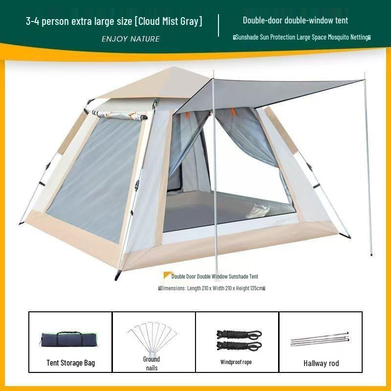 Portable Quick-Pitch Tent for 3-4 People - Four-Sided, Automatic Setup, Sun Protection, Ideal for Camping, Picnics, and Travel